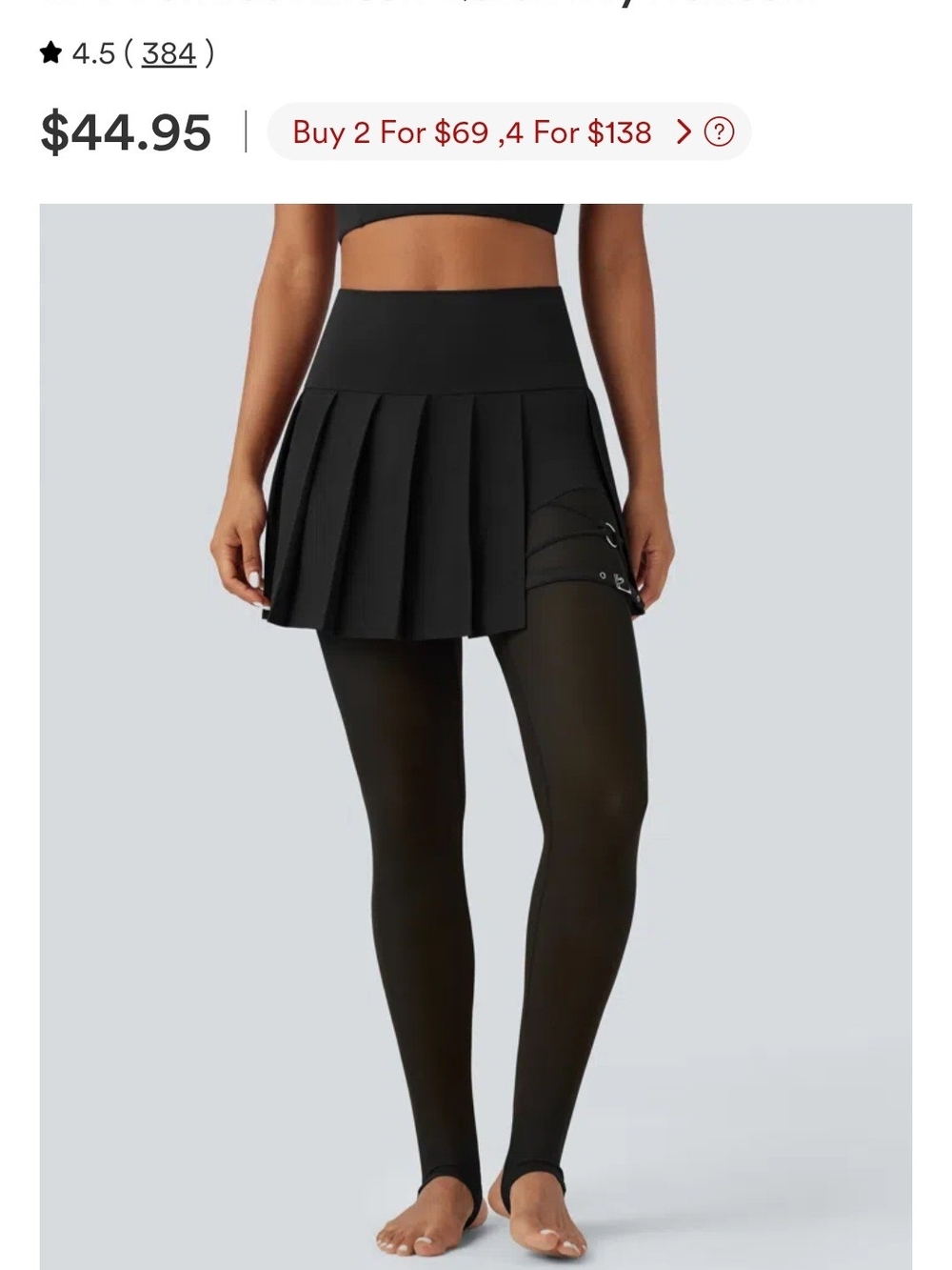 Breezeful™ High Waisted Pleated 2-in-1 Contrast Mesh Quick Dry Dance Stirrup Ski